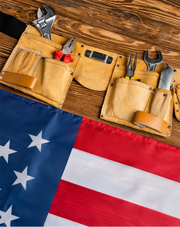 Tools and US Flag for Labor Day Holiday